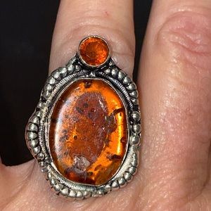 NWT Genuine Amber & Citrine Ring .925 Detailed Setting